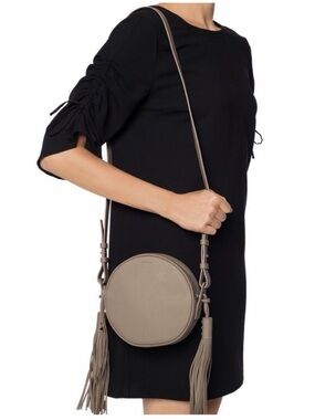 Like New AllSaints Kepi Round Crossbody tassels Pebble Leather Bag